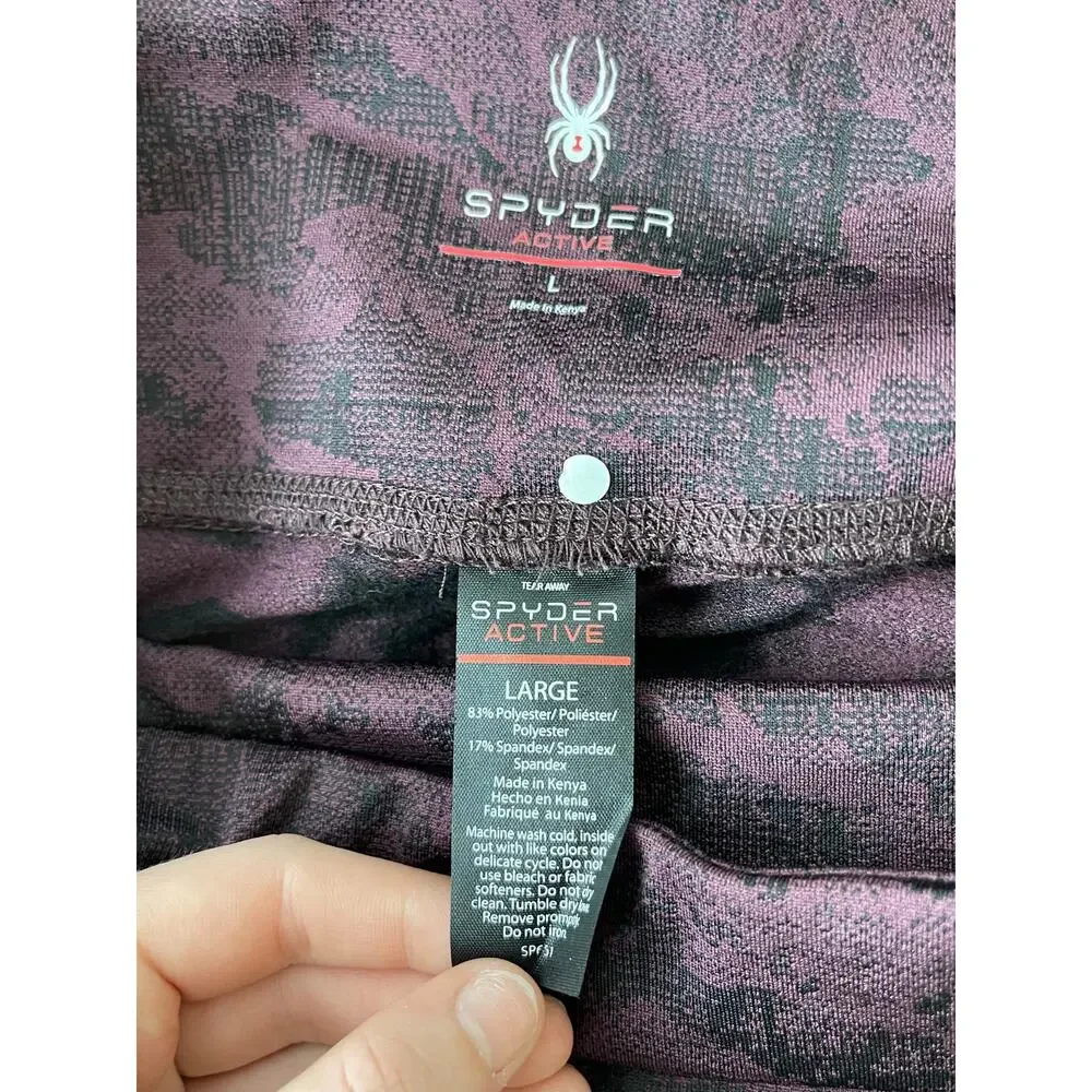 Spyder Active Dark Burgundy Black Pattern Print Leggings Pants Large NEW